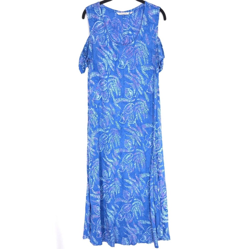 SOFT SURROUNDINGS Blue Floral Cold Shoulder Maxi Dress Size M #2CL19